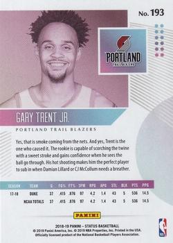2018-19 Panini Status - Purple #193 Gary Trent Jr. Back