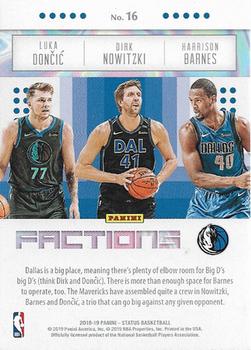 2018-19 Panini Status - Factions #16 Harrison Barnes / Dirk Nowitzki / Luka Doncic Back