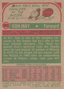 1973-74 Topps #131 Don May Back