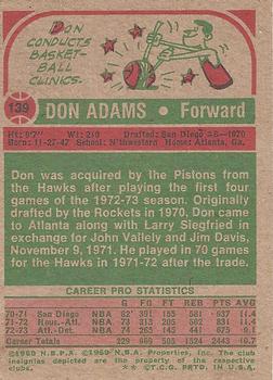 1973-74 Topps #139 Don Adams Back