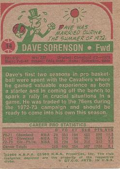 1973-74 Topps #14 Dave Sorenson Back
