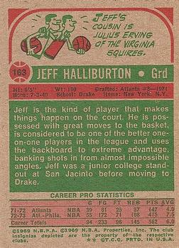 1973-74 Topps #163 Jeff Halliburton Back
