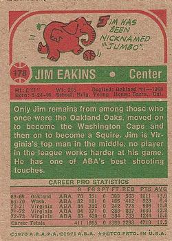 1973-74 Topps #178 Jim Eakins Back