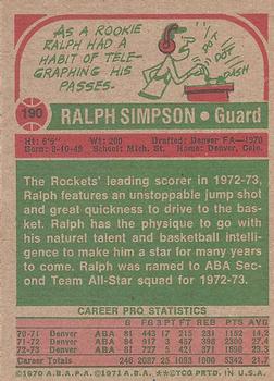 1973-74 Topps #190 Ralph Simpson Back