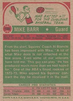 1973-74 Topps #198 Mike Barr Back