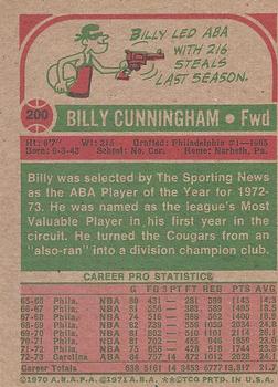 1973-74 Topps #200 Billy Cunningham Back