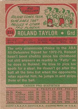 1973-74 Topps #214 Roland Taylor Back