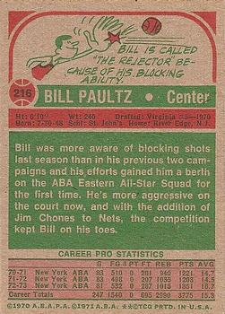 1973-74 Topps #216 Billy Paultz Back