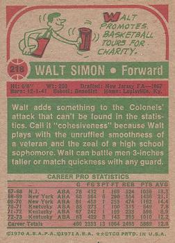 1973-74 Topps #218 Walt Simon Back
