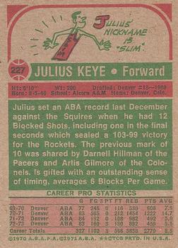 1973-74 Topps #227 Julius Keye Back