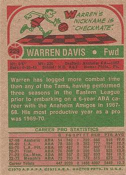 1973-74 Topps #229 Warren Davis Back