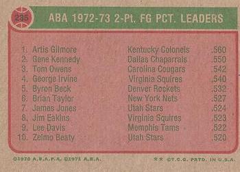 1973-74 Topps #235 Artis Gilmore / Gene Kennedy / Tom Owens Back