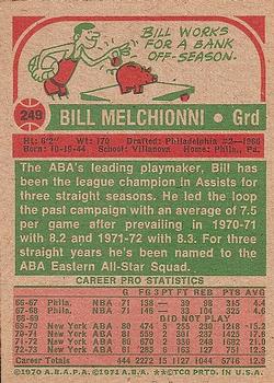 1973-74 Topps #249 Bill Melchionni Back