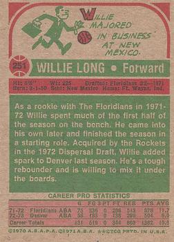 1973-74 Topps #251 Willie Long Back