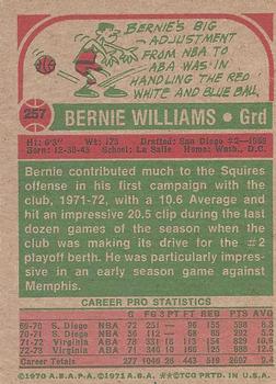 1973-74 Topps #257 Bernie Williams Back