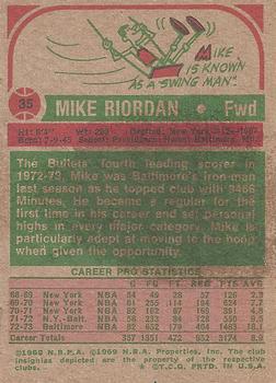 1973-74 Topps #35 Mike Riordan Back