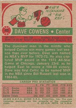 1973-74 Topps #40 Dave Cowens Back