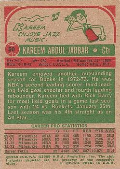 1973-74 Topps #50 Kareem Abdul-Jabbar Back