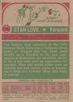 1973-74 Topps #76 Stan Love Back