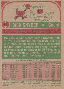 1973-74 Topps #86 Dick Snyder Back