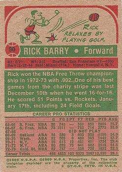 1973-74 Topps #90 Rick Barry Back