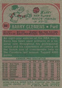 1973-74 Topps #92 Barry Clemens Back