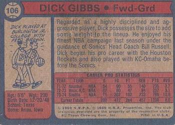 1974-75 Topps #106 Dick Gibbs Back