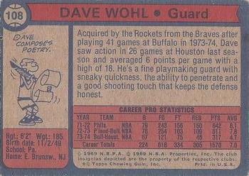1974-75 Topps #108 Dave Wohl Back