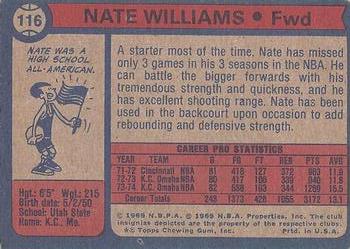 1974-75 Topps #116 Nate Williams Back