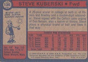 1974-75 Topps #136 Steve Kuberski Back
