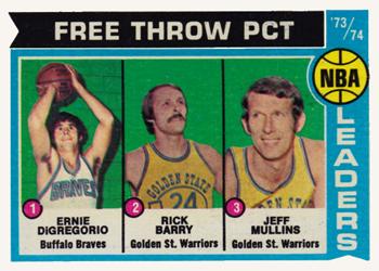 1974-75 Topps #147 NBA '73-'74 Free Throw Pct. Leaders (Ernie Digregorio / Rick Barry / Jeff Mullins) Front