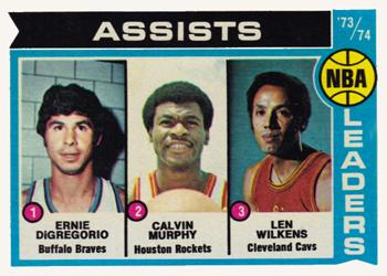 1974-75 Topps #149 NBA '73-74 Assist Leaders (Ernie DiGregorio / Calvin Murphy / Len Wilkens) Front