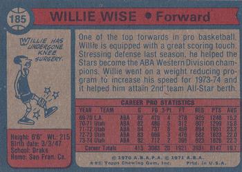 1974-75 Topps #185 Willie Wise Back