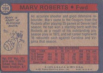 1974-75 Topps #194 Marv Roberts Back