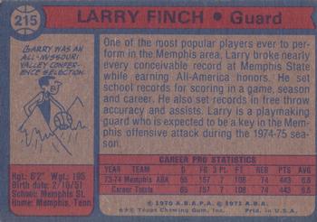 1974-75 Topps #215 Larry Finch Back