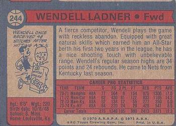 1974-75 Topps #244 Wendell Ladner Back