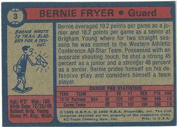 1974-75 Topps #3 Bernie Fryer Back
