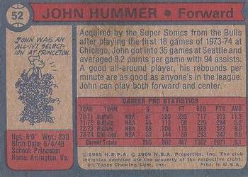 1974-75 Topps #52 John Hummer Back