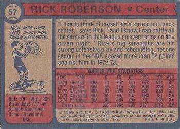 1974-75 Topps #57 Rick Roberson Back