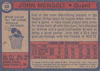 1974-75 Topps #58 John Mengelt Back