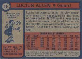 1974-75 Topps #19 Lucius Allen Back