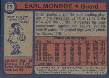 1974-75 Topps #25 Earl Monroe Back