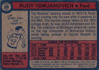 1974-75 Topps #28 Rudy Tomjanovich Back