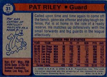 1974-75 Topps #31 Pat Riley Back