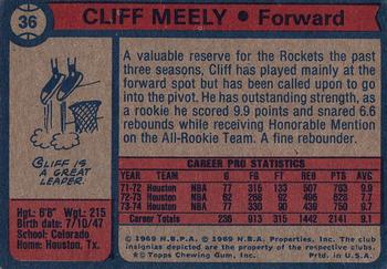 1974-75 Topps #36 Cliff Meely Back