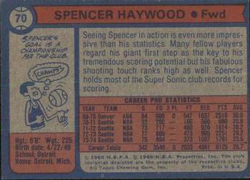 1974-75 Topps #70 Spencer Haywood Back