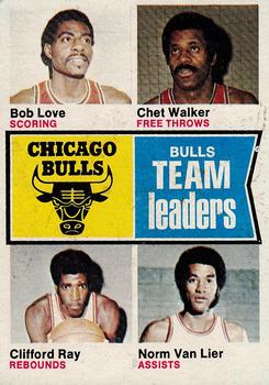 1974-75 Topps #84 Chicago Bulls Team Leaders (Bob Love / Chet Walker / Clifford Ray / Norm Van Lier) Front