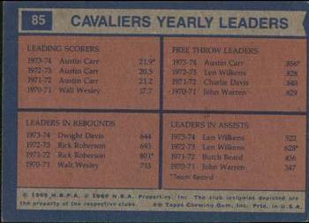 1974-75 Topps #85 Cleveland Cavaliers Team Leaders (Austin Carr / Dwight Davis / Len Wilkens) Back