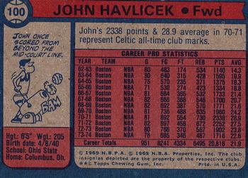 1974-75 Topps #100 John Havlicek Back