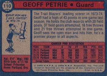 1974-75 Topps #110 Geoff Petrie Back
